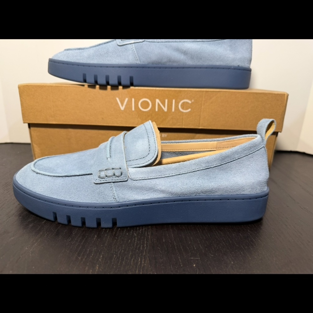 Vionic Chantel Suede Leather Loafer Shoes Blue Haze Womans 9W (Wide) - Picture 8 of 16